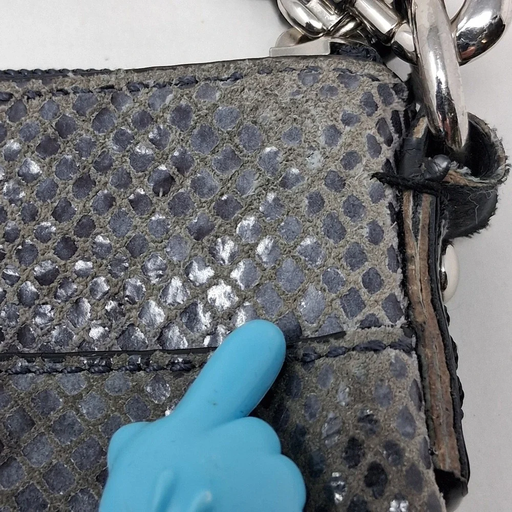 Coach Snakeskin Print Crossbody Bag Grey Black North South Messenger Zip Pocket